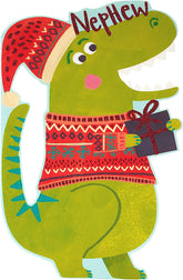 Festive Dinosaur Design Nephew Christmas Card