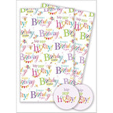 Happy Birthday Text Gift Wrap 2 Sheets & 2 Tags