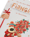 Boofle Fiancée Christmas Card with Envelope - Sweet Design and Bouquet of Flowers, Multi