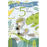 Cute Explorer and Dinosaur Design Grandson 5th Birthday Card