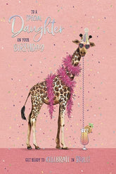 Carte Blanche Special Daughter Birthday Card - Party Giraffe Sipping Cocktail with Foil Details
