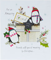 Amazing Friend Cute Penguin Luxury Handmade Christmas Greeting Card