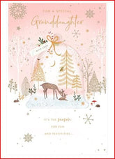deer snow globe-Granddaughter Christmas Card