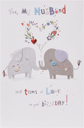Cute Elephant Tons of Love Husband Birthday Card
