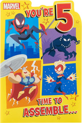 Marvel 5th Birthday Card For Him/Boy With Envelope - Cartoon Design