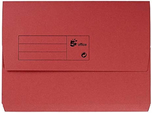 5 Star red A4 half flap document wallet made of 285gsm paper, shown in a pack of 50 for organizing documents.