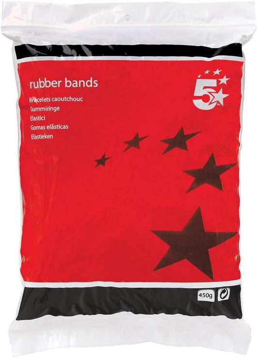 5 Star Office Rubber Bands No. 38, 152x3mm, eco-friendly elastic bands shown in a bundle on a white background.