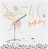 Luxury Foiled Silver Glittered Finish 40th Birthday Card Cocktail