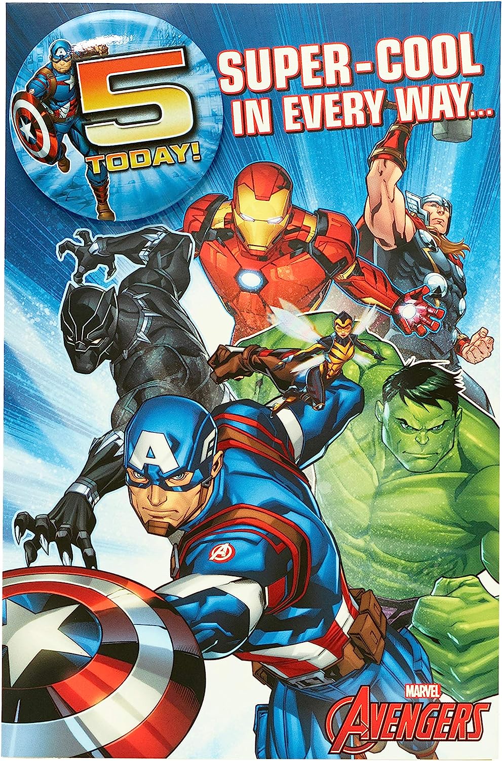 Avengers Age 5 Birthday Card with Badge
