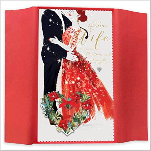 Elegant Embrace Wife Christmas greeting card by Abacus Cards featuring festive holiday love design.