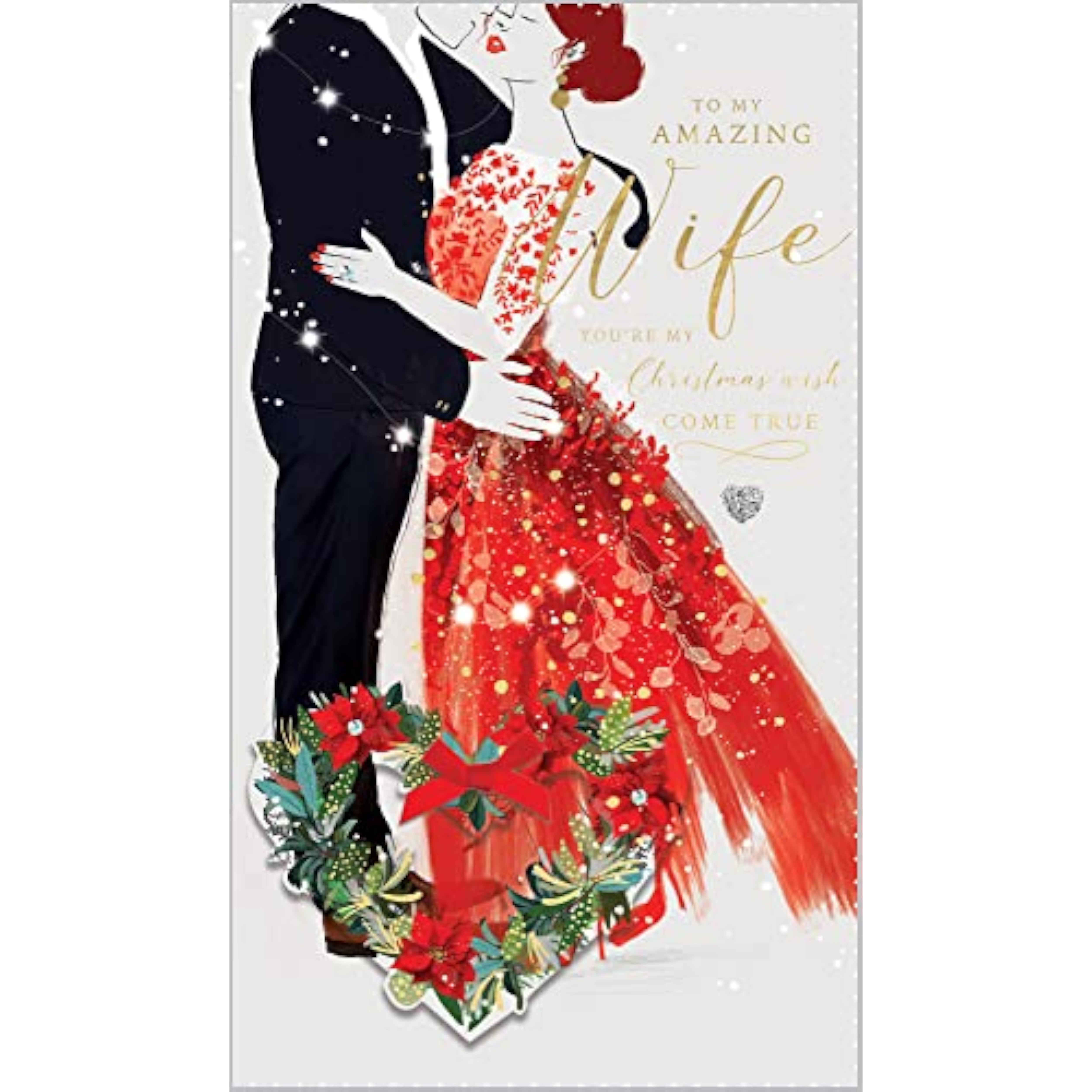 Elegant Christmas greeting card from Abacus Cards featuring a romantic design, perfect for expressing holiday love to your wife.
