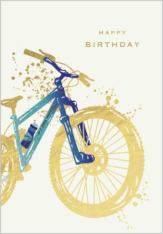 Mountain bike-themed greeting card by Abacus Cards featuring vibrant mountain bike illustration for birthdays.