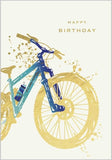 Mountain bike-themed greeting card by Abacus Cards featuring vibrant mountain bike illustration for birthdays.