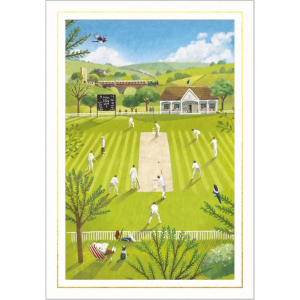 Village Cricket birthday greeting card by Abacus Cards featuring colorful cricket-themed design on high-quality paper.