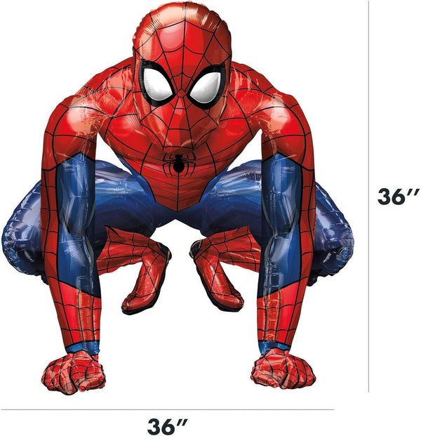 Colorful Spiderman animated foil balloon featuring Spiderman in dynamic pose, perfect for superhero-themed celebrations.
