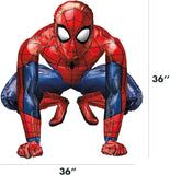 Colorful Spiderman animated foil balloon featuring Spiderman in dynamic pose, perfect for superhero-themed celebrations.