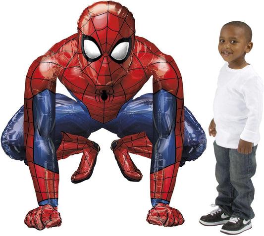 Colorful Spiderman animated foil balloon featuring the Marvel superhero, perfect for themed parties and celebrations.