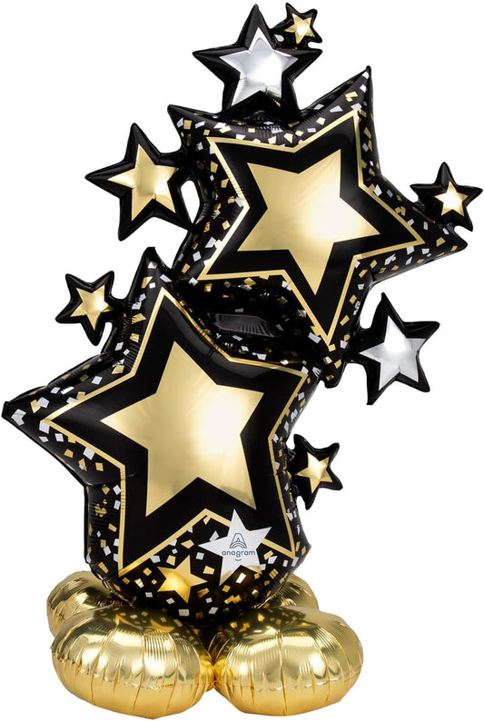 Blackgold foil balloon featuring a star cluster design by Anagram, suitable for celebrations and party decorations.