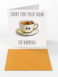 Googly Cards Funny "Sorry for Your News. Sip Happens." Support Card with Googly Eyes and Orange Envelope