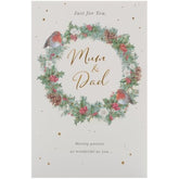 UK Greetings Christmas Card for Mum & Dad - Festive Wreath Design