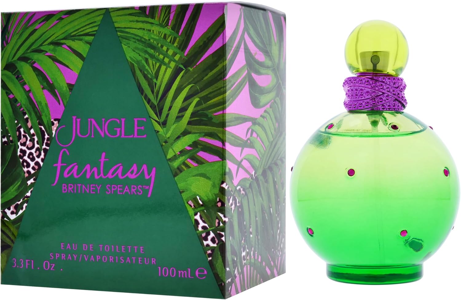Britney Spears Jungle Fantasy Eau de Toilette spray for women, 100ml bottle with tropical floral and fruity fragrance.