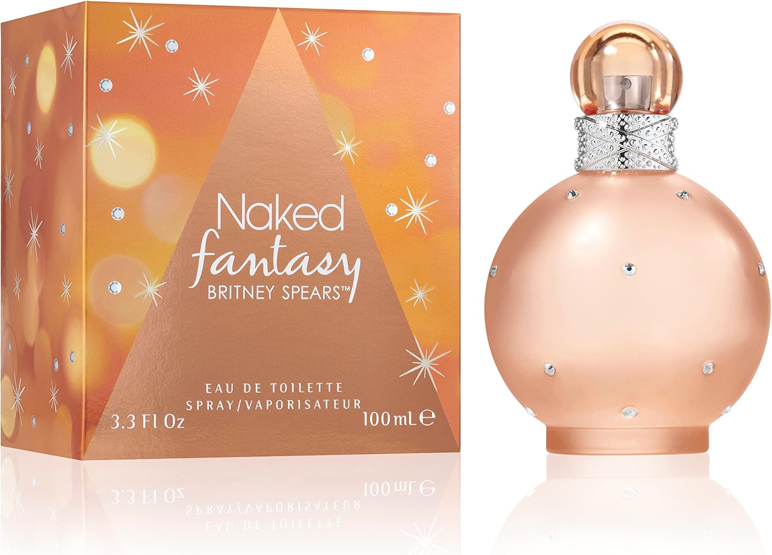 Britney Spears Naked Fantasy Eau de Toilette spray for women, 100ml, featuring the perfume bottle with a sleek, modern design.