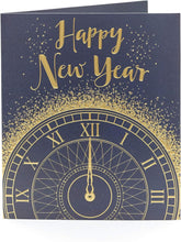 Happy New Year Classic Clock Glitter Christmas Greeting Card