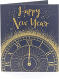 Happy New Year Classic Clock Glitter Christmas Greeting Card