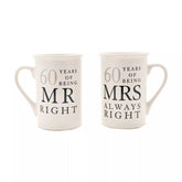 Amore Gift Set - 60 Years Of Mr Right/Mrs Always Right Ceramic Mugs