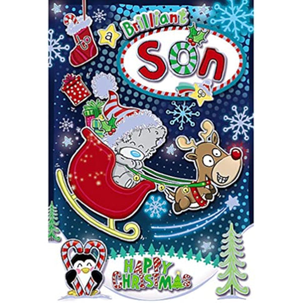 Decorative Son Bear figurine from Carte Blanche in a sleigh, featuring detailed craftsmanship and festive holiday design.