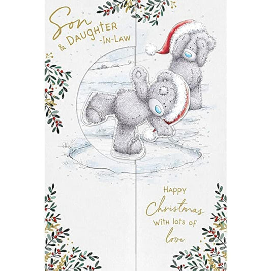 Decorative Tatty Teddy Son & Daughter In Law Christmas Card with pop-up design by Carte Blanche, featuring festive teddy figurines.