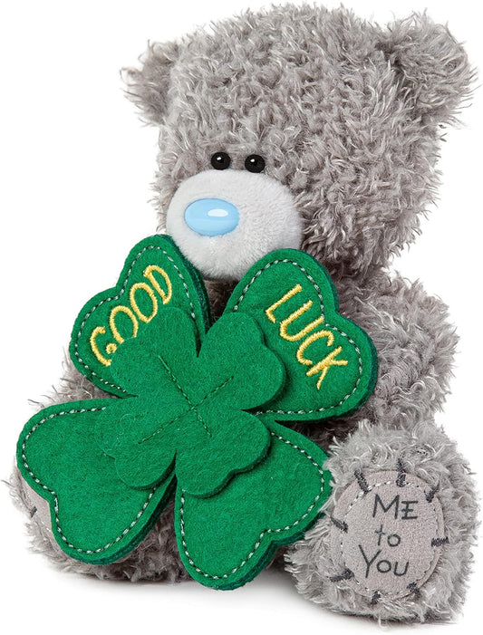 Soft green plush M5 Good Luck Clover by Carte Blanche, featuring a four-leaf clover design on a cozy stuffed toy.