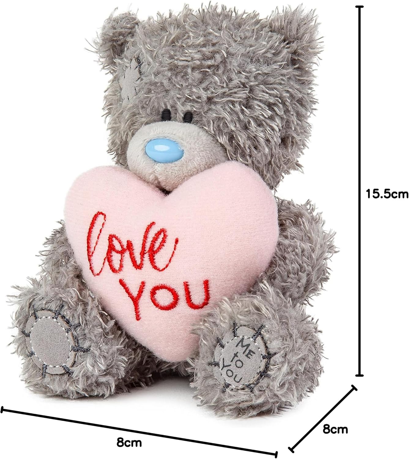 Gray Me To You Bear 4-inch Love You padded heart from Carte Blanche, featuring a cuddly plush bear with a heart-shaped design.