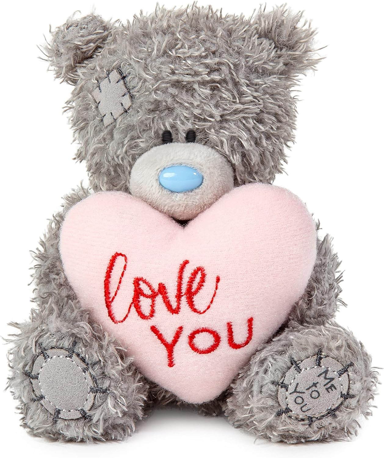 Gray Me To You Bear 4-inch Love You padded heart from Carte Blanche, plush toy with embroidered details.