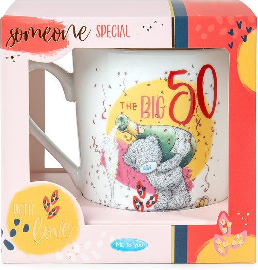 White ceramic "Me To You Bear" 50th birthday boxed mug by Carte Blanche, featuring a cute bear design on the front.