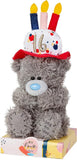 Gray Me To You Bear wearing a hat, celebrating a 16th birthday, by Carte Blanche, standing with a cheerful expression.