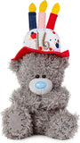 Gray Me To You 7-inch birthday bear wearing a hat, collectible plush toy by Carte Blanche.