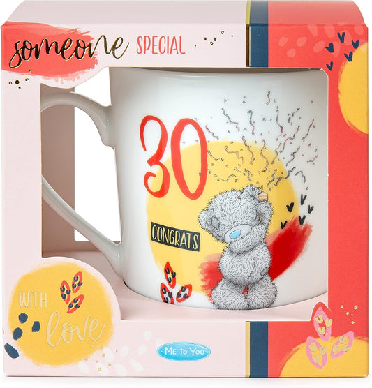 White ceramic Me to You Tatty Teddy 30th birthday mug in gift box from Carte Blanche official collection.
