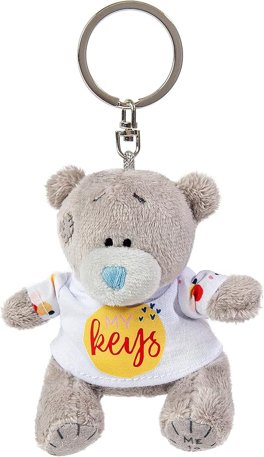 Official Me to You Tatty Teddy plush keyring with "My Keys" tag, soft grey plush bear from Carte Blanche collection.