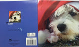 Whimsical 3D dog in Santa hat Christmas greeting card by Carte Blanche, featuring festive holiday design and cheerful holiday spirit.