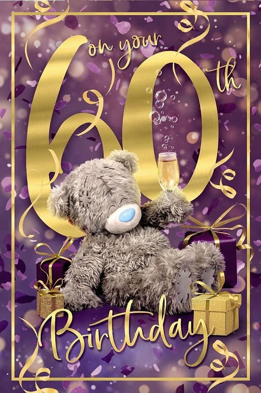3D holographic bear teddy bear greeting card for 60th birthday by Carte Blanche, featuring a colorful, eye-catching design.