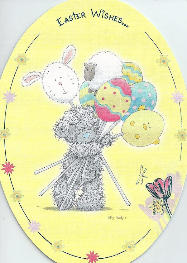 Me To You Easter Wishes Card by Carte Blanche featuring a cute teddy bear with festive Easter decorations.