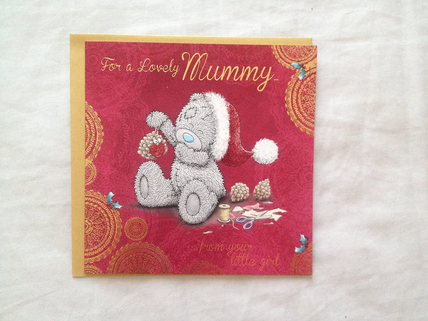 Me To You Mummy Christmas Card from Little Girl, greeting card featuring Tatty Teddy bear with festive holiday design.