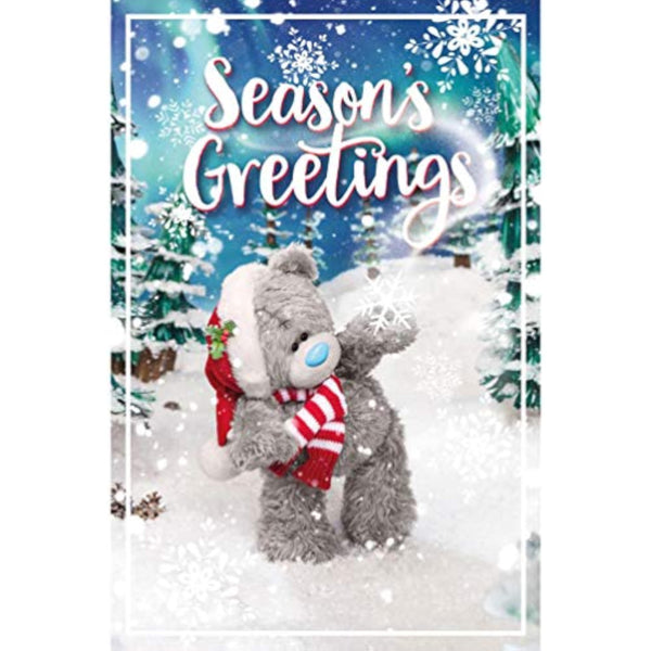 Festive Christmas greeting card featuring a cute bear with seasonal decorations, designed by Carte Blanche.