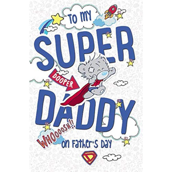 Super Daddy My Dinky Bear Fathers Day greeting card by Carte Blanche featuring a cute bear illustration on a colorful card.