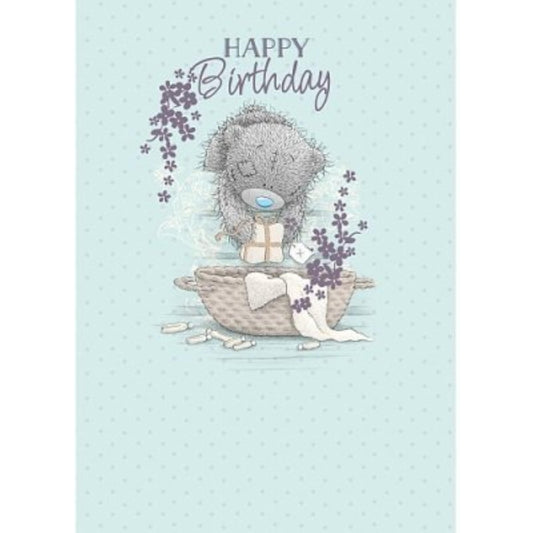 Tatty Teddy Clothes Basket birthday greeting card by Carte Blanche featuring a cute teddy bear design.