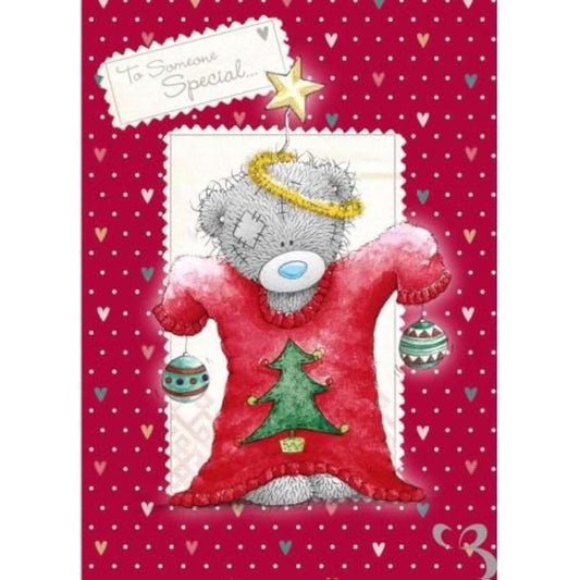 Tatty Teddy in a Christmas jumper greeting card by Carte Blanche, featuring a cute teddy ready for the holiday season.