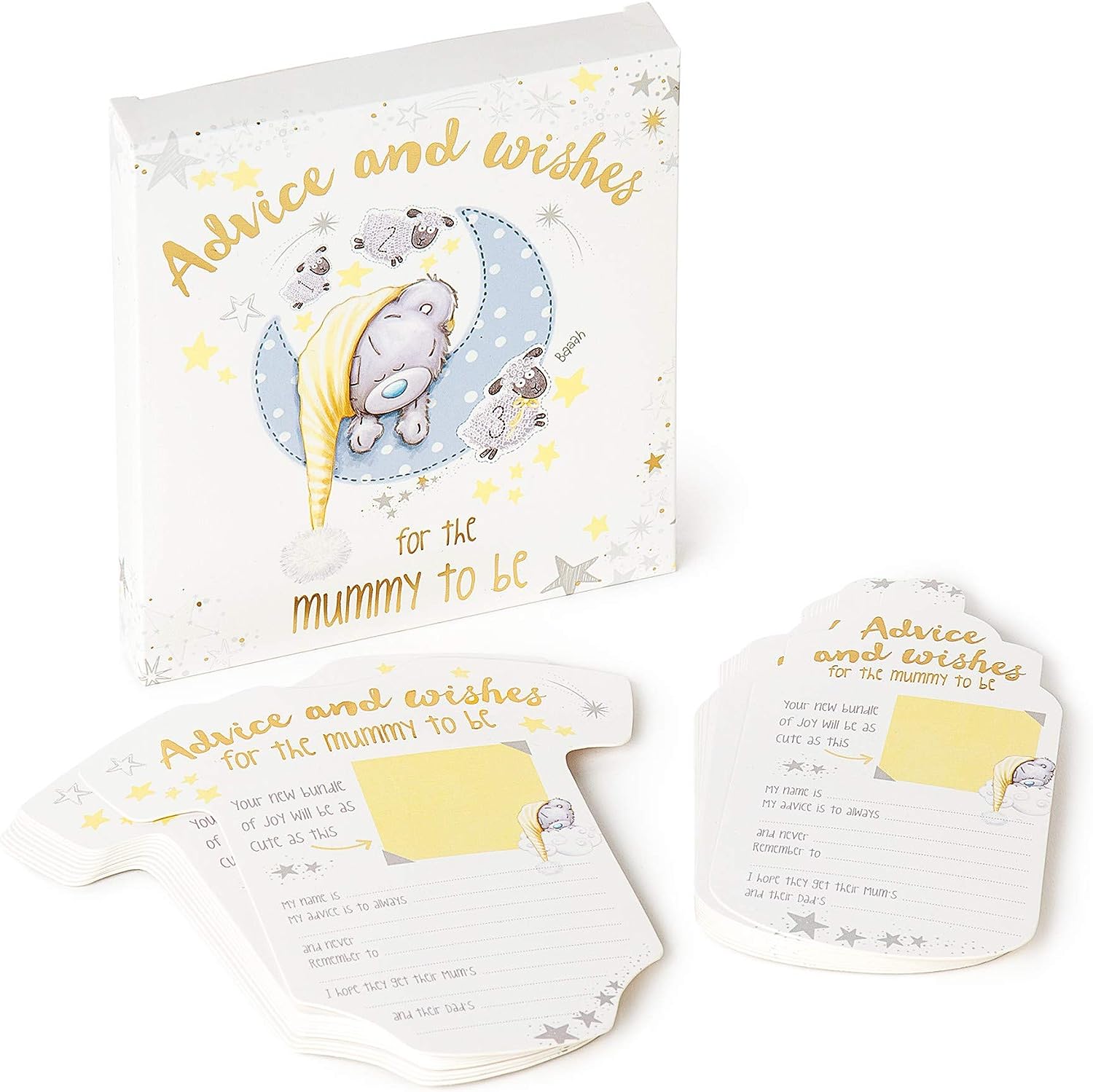 Tiny Tatty Teddy Baby Shower prediction and advice greeting cards by Carte Blanche, featuring adorable teddy bear illustrations.
