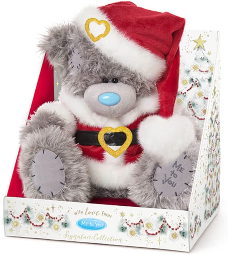 Carte Blanche Tatty Teddy Bear Santa plush toy, soft stuffed teddy wearing a festive red Santa hat and coat, perfect for Christmas decor.