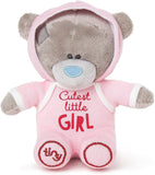 Carte Blanche Tatty Teddy plush toy of a cute little girl bear wearing a pink baby grow, soft and cuddly for children.